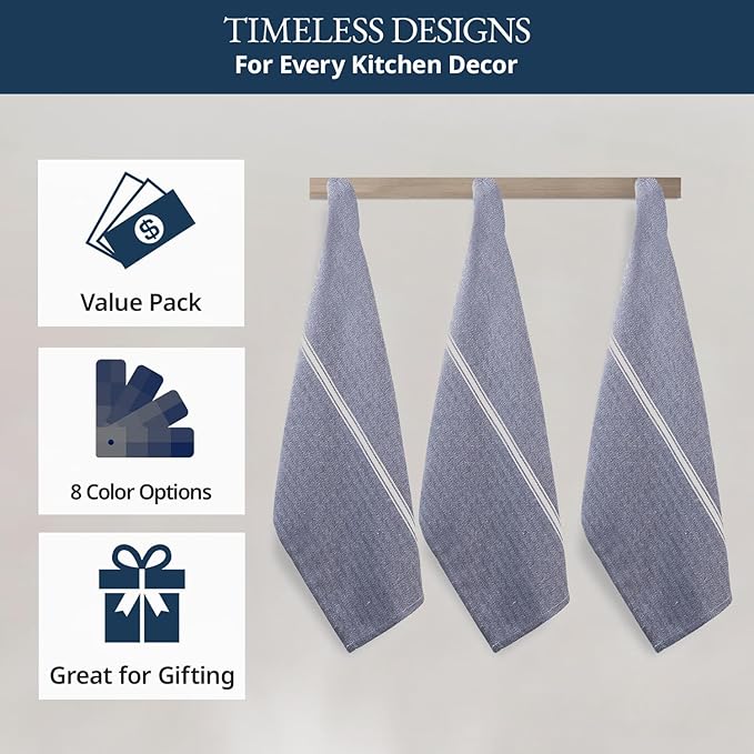 LANE LINEN Kitchen Towels Set - 100% Pure Cotton Dish Towels for Kitchen, Super Absorbent Kitchen Hand Towel, Blue Tea Towels, Soft & Durable Dish Cloths, Pack of 12 – 15”x25”, Blue Chambray