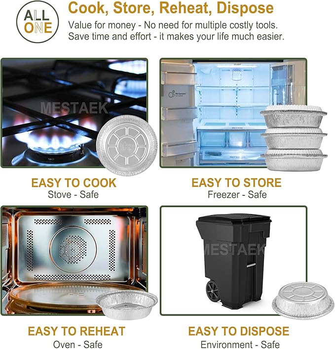 7" Aluminum Foil Pans with Clear Lids 50 Pack,Heavy Duty Disposable Containers for Roasting,Storing,Baking,Cooking, Deep Dish Pie Pans, Recyclable