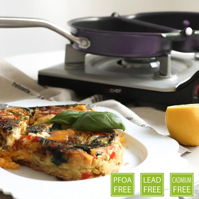TECHEF - Frittata and Omelette Pan, Double Sided Folding Egg Pan, Made in Korea (PFOA Free) (Purple)