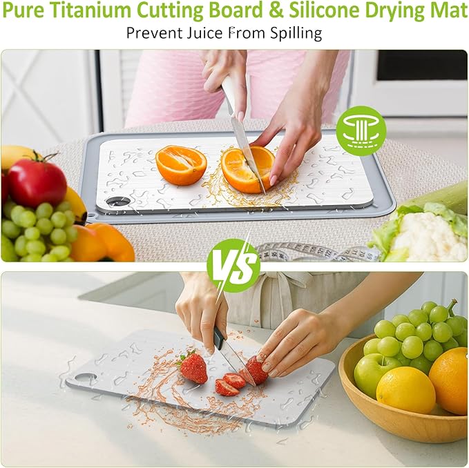 Titanium Cutting Board, 100% Pure Titanium Cutting Boards for Kitchen, Double-Sided Food-Grade Chopping Board for Meat, Vegetables & Fruits, Dishwasher-Friendly (13.75''X9.83'')