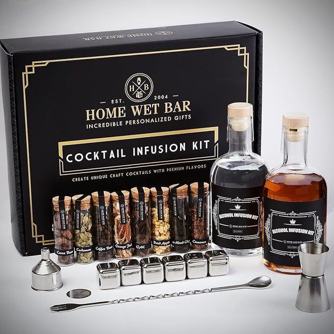 Premium DIY Whiskey Making Kit – 15-Piece Cocktail Infusion Set with Recipe Guide, Glass Bottles, Stainless Cubes, & Bar Tools – Ideal for Whiskey, Bourbon, Vodka, Gin, & Tequila Enthusiasts