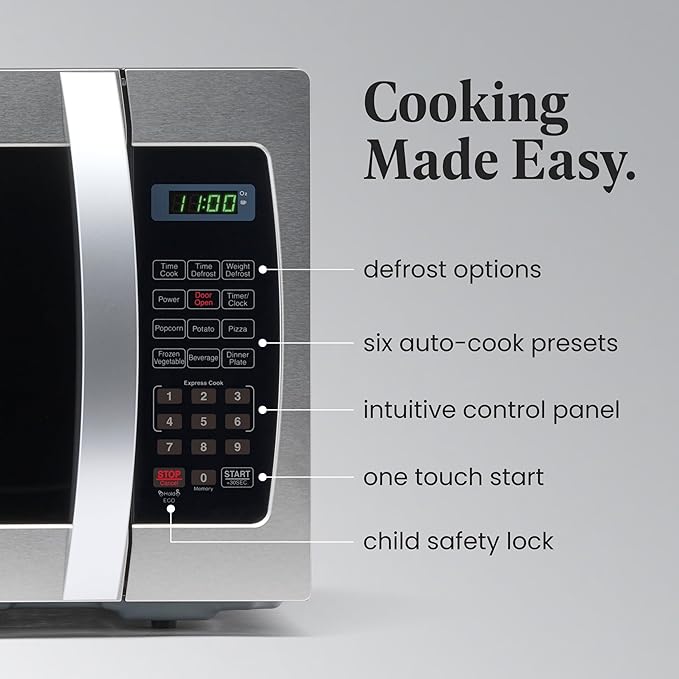Farberware Countertop Microwave 1000 Watts, 1.3 Cu. Ft. - Microwave Oven With LED Lighting and Child Lock - Perfect for Apartments and Dorms - Easy Clean Stainless Steel