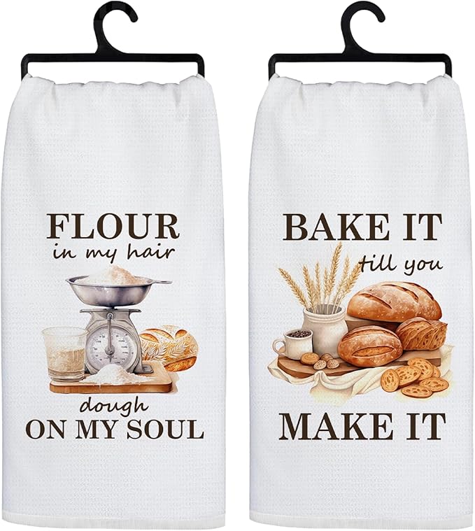 Baker Gifts Kitchen Towels, Gifts for Baking Lovers Decorative Hand Dish Towel for Kitchen, Rustic Farmhouse Tea Towels for Baking Sourdough, 16x24 Inch Set of 2