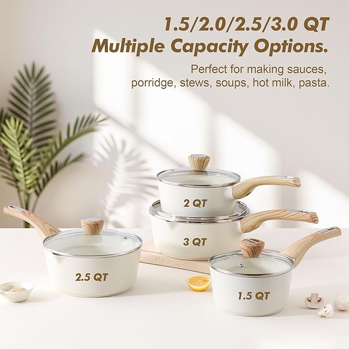 SENSARTE Ceramic Nonstick Sauce Pan with Lid, 3.0 Quart Saucepan with Double Spout, Large Cooking Pot, Non toxic Kitchen Sauce Pot, Non stick Saucier Pan, Induction Cookware, PFOA PTFE PFAS Free