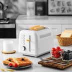 BUYDEEM DT620 2-Slice Toaster, Extra Wide Slots, Retro Stainless Steel with High Lift Lever, Bagel and Muffin Function, Removal Crumb Tray, 7-Shade Settings,Arctic White
