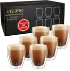 Creano Premium Double-Walled Drinking Glasses 12.5oz / 400 ml - Set of 6 - Professional Quality - 100% Dishwasher Safe
