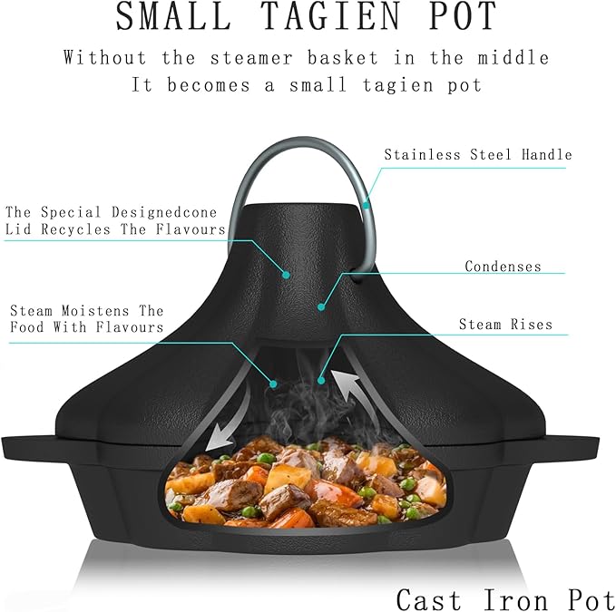 2-in-1 Wood Stove Steamer/Humidifier with Garlic Roaster & Saucepan Pot, Dual-Layer Design for Steaming, Baking, Stove Protection & Multi-Functional Cooking (1.4 Qt + Compact Size)