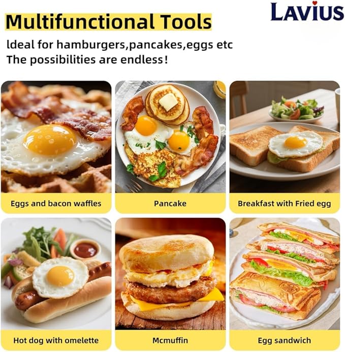 Silicone Egg Rings Set with Folding Handle, 4-Pack Non-Stick Round Egg Cooker Ring，Egg Mold for Cooking Breakfast Sandwiches, Egg Mcmuffins, Pancake, Grill Accessories Egg Forms for Frying Egg