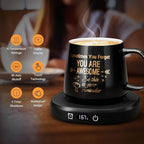 Coffee Mug Warmer & You are Awesome Mug Set, Electric Cup Warmer for Desk, Beverage Warmer with 4 Temperature Setting, 8-Hours Auto Shut Off