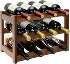 Bamboo Wine Rack, 3-Tier 12 Bottles Wine Storage Cabinet Shelf, Easy-Assembly Freestanding Bamboo Wine Racks Countertop for Kitchen Pantry Dining Room Bar, Walnut