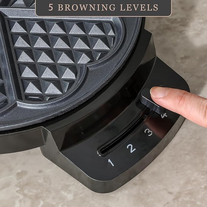 Heart Waffle Maker, Heart Shaped Waffle Iron 5 Slices, Mini Waffle Makers with 8'' Non-stick Plates, Adjustable 5 Browning Control, Cool Touch Handle, Easy to Clean, 1000W