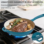 Hisencn Enameled Cast Iron Frying Pan Set, 3 Piece Set of Skillets(8''/9.5''/11''), PFAS & PTFE & PFOA -Free, Gas/Induction/Electric/Oven Compatible, Biscay Blue
