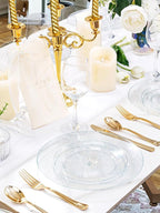 WDF 200PCS Blue Plastic Plates - Blue Glitter Plastic Plates - Heavy Duty Disposable Plates - Include 100 Dinner Plates 10" and 100 Dessert Plates 7" for Parties/Wedding/Graduation