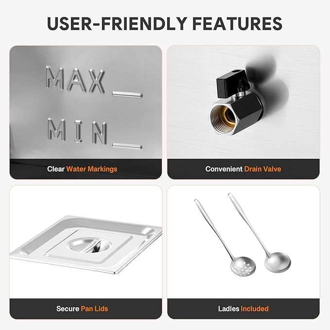 WILPREP Commercial Food Warmer with Two 1/2 Pans, 1500W Countertop Electric Steam Table, 86-185°F Adjustable Temp Control & Over-Temp Protection, Stainless Steel Buffet Bain Marie