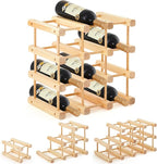 Juexica 12 Bottles Wooden Wine Rack Stackable Modular Storage Racks DIY Assembly Wine Bottle Holder for Inside Cabinet Countertop Cellar Racks(1 Pack)
