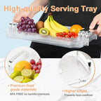 Set of 3 Serving Platters with Handles 16.5/15/13.2 Inch Reusable Large Serving Trays, Party Food Tray, Rectangular Dinner Plates for Cookie, Cake, Turkey, Cheese, Fruit, Snack(Transparent)