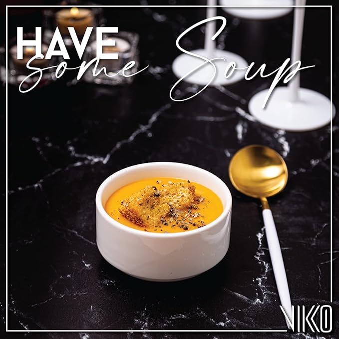 Vikko Modern Soup Bowls, Set of 6 White Porcelain Bowls, Stackable 9.5 oz Elegant Restaurant Style Soup Bowl Set, Microwave and Dishwasher Safe