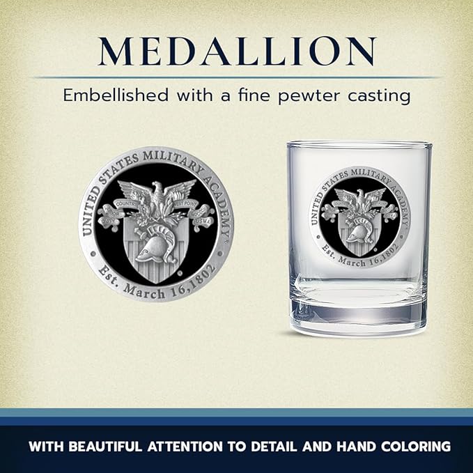 Heritage Pewter US Military Academy West Point Double Old Fashion | Double Rocks Glass 14 OZ for Liquor | Expertly Crafted Pewter Glass