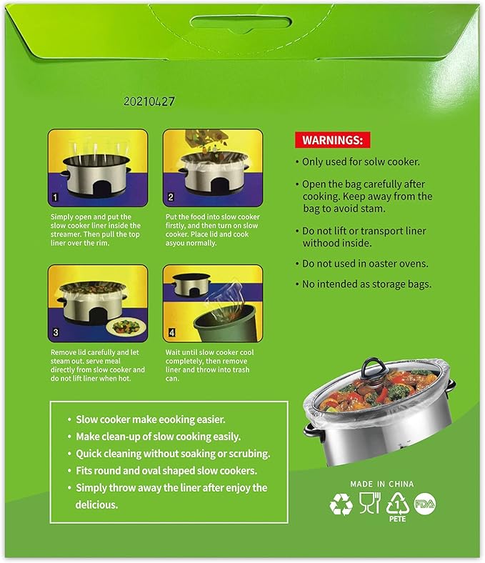 ECOOPTS Slow Cooker Liners Disposable Cooking Bags Large Size Pot Liners Fit 4QT to 8.5QT Suitable for Oval & Round Pot (10 BAGS)
