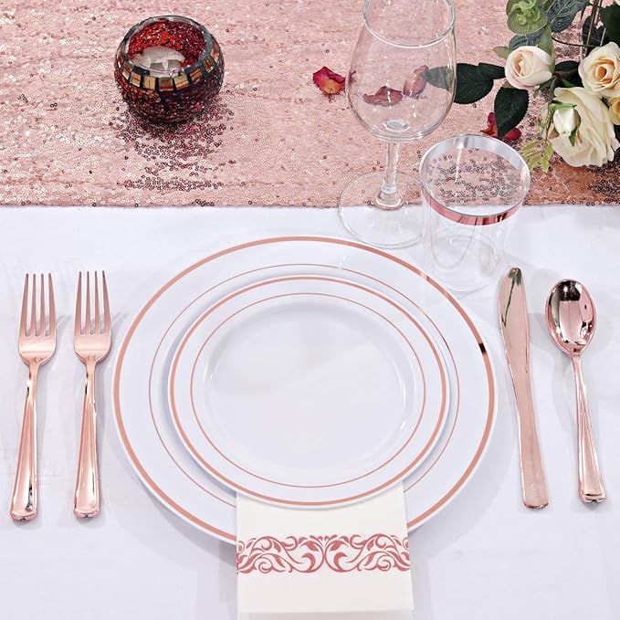 WDF 120 pieces Rose Gold Plates Disposable - Heavy Duty Rose Gold Plastic Plates Perfect for Mother's Day, Wedding, Birthday