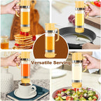 Glass Honey Dispenser No-Drip with Handle – 12 oz Maple Syrup Jar Dispenser for Coffee, Pancakes & Waffles – Elegant Glass Syrup Container for Easy Pouring – Honey Jar for Kitchen & Breakfast Table