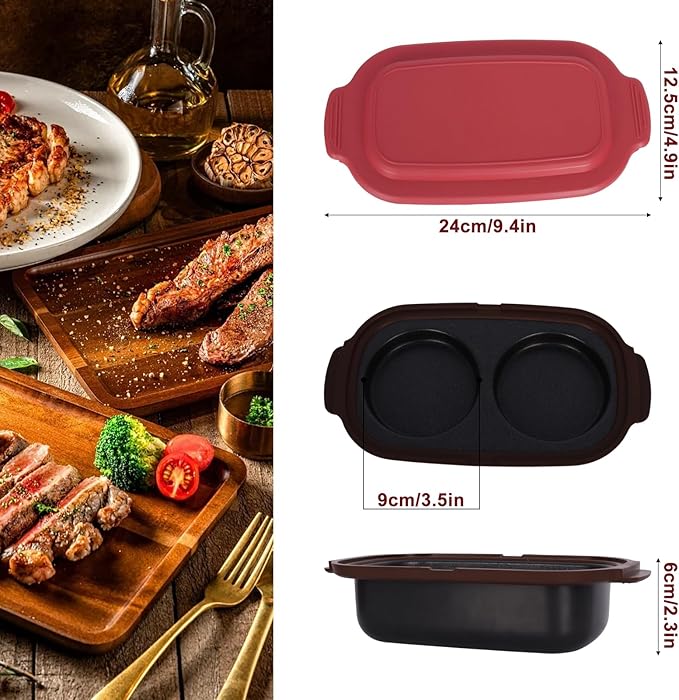 Microwave Egg Cooker with Lid, 3 In 1 Egg Fryer, Multi-Use Microwave Grill Pan, Quick Heat for Grilling and Browning Foods, Design No Electricity Dishwasher Safe for Office/Home (Red)