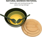 Salad Bowls Set of 3 with Lid & Serving Utensils, Colorful Serving Bowls, Bamboo Fiber Salad Bowls with Bamboo Lid, Kitchen Bowls for Salad, Kitchen Eating, Pasta, Popcorn, Fruit (3 Colors)