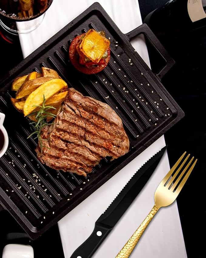 EUIRIO Hammered Gold Silverware Set, 48-Piece Stainless Steel Flatware Set for 8, Shiny Gold Utensils Cutlery for Home Hotel, Forks, Spoons and Knives Set, Dishwasher Safe