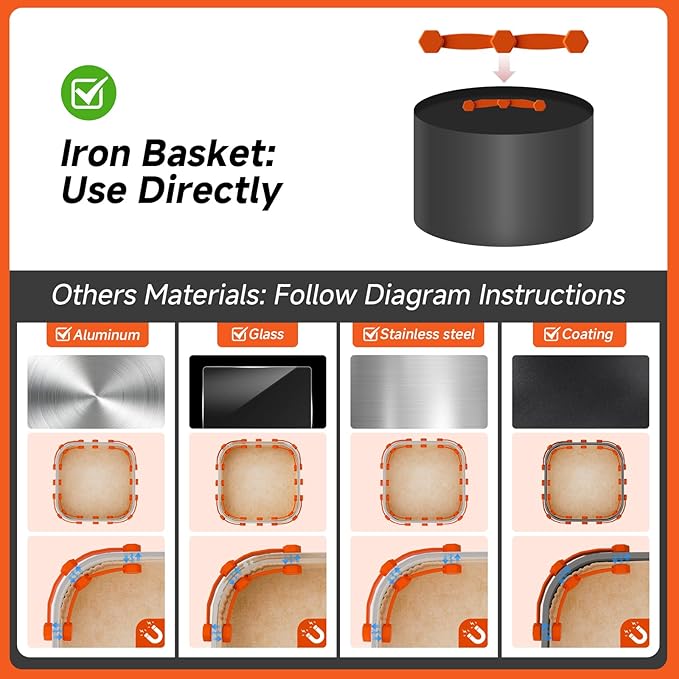 Air Fryer Magnet Silicone Buckle for Holding Down Parchment Paper, Lock Disposable Liners Safely & Prevent Paper to Burn,Orange,4 Set