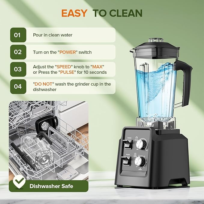 Blenders for Kitchen, Blender & Grinder Combo, Smoothie Blender, 68Oz Pitcher for Crushing Ice, Puree and Frozen Fruit with Autonomous Clean, BPA-Free, Black