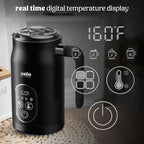 NELO Electric Milk Frother, 4 In 1 Digital Milk Frother and Steamer with Real-Time Temperature Control, Automatic Frother for Coffee, Latte, Hot Chocolate, Cappuccinos, BPA Free Stainless Steel, Black