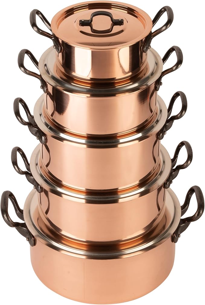 Cuisine Romefort | tinned copper pot with cast iron handles and lid | traditional stockpot made of solid copper | stewpot from France ideal for soups and stews 4.2 qt