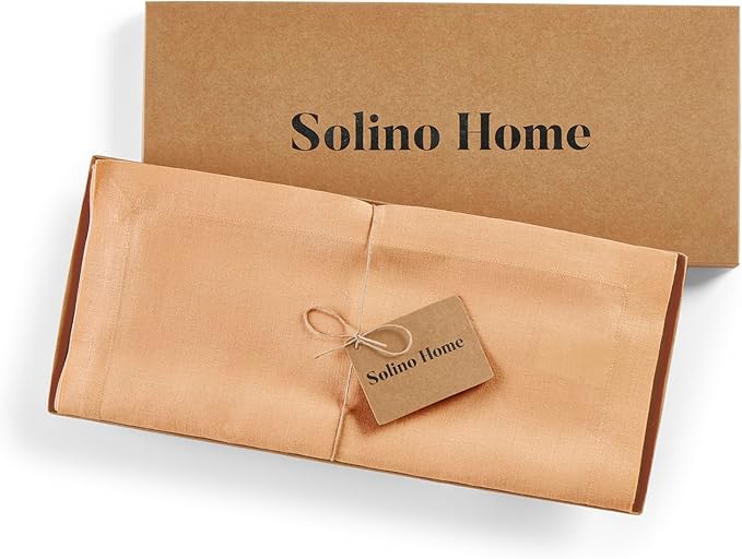 Solino Home Linen Table Runner 108 Inches Long - 100% Pure Linen Peach Table Runner 14 x 108 Inch for Summer - Fete