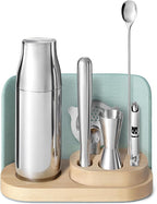 Caraway 9-Piece Complete Bar Set - Cocktail Shaker, Jigger, Muddler, Wine Key, Strainer, Bar Spoon, Storage Organizer, Magnetic Backer - Bartender Accessories - Tools for Home Bartending - Mist