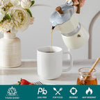 vancasso Porcelain Coffee Mugs Set, 12 oz Ceramic Coffee Cups for Latte Hot Tea Cappuccino Cocoa Milk Cups Set of 6, Dishwasher & Microwave Safe, White