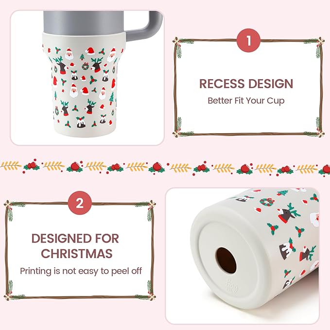 Christmas Boot for Stanley, Silicone Water Cup Bottom Protector Sleeve Accessories for Stanley Quencher H2.0 FlowState Tumbler 20oz/30oz/Stanley Adventure Quencher Tumbler 24oz (Cream)