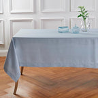 Solino Home Dusty Blue Linen Tablecloth 60 x 108 Inch - 100% Pure Linen Hemstitch Table Cloth for Rectangle Tables - Classic Hemstitch, Machine Washable Tablecloth for Summer, Fall, Autumn