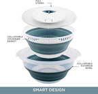 COOK WITH COLOR Collapsible Salad Spinner - 4 QT Space Saving Lettuce Dryer with Folding Collapsible Colander Great for Washing and Drying Fruit and Vegetables (Blue)