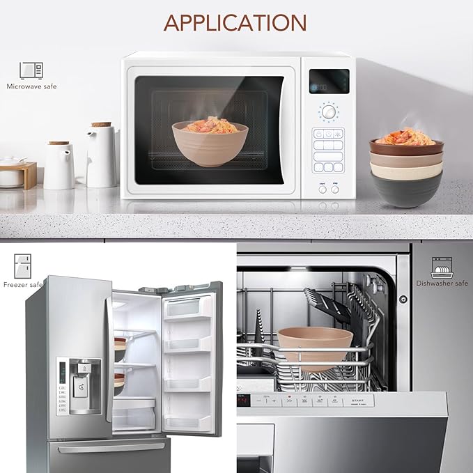 greenandlife 24oz/4PCS Wheat Straw Cereal Bowls, Lightweight Unbreakable Noodle Fruit Soup Rice Bowls Dishwasher Microwave Safe Bowl Sets, Non-toxin, BPA Free, Earth Tone