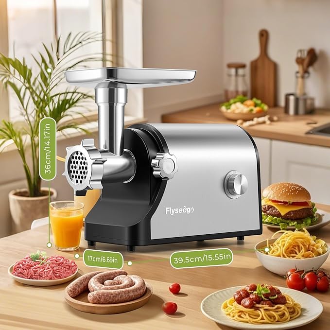 Electric Meat Grinder 3200W Heavy Duty Commercial Meat Grinders, Sausage Stuffer, Kubbe Kit with 2 Cutting Blades, 3 Grinding Plates, 3 Sausage Tubes, Metal Gearbox Meat Grinder for Home Use