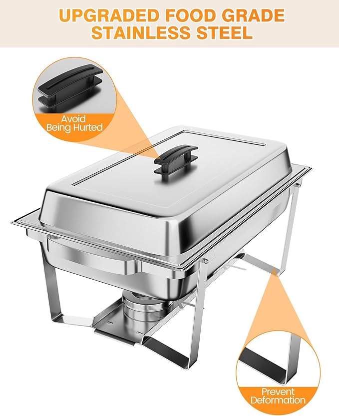 GarveeHome Chafing Dish Buffet Set 4 Pack, 8 QT Food Servers and Warmers Stainless Steel Chafer with Water Pan for Weddings, Parties, Banquets, and Catering