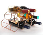 Rose Gold Wine Racks Countertop 9 Bottle,Geometric Stainless Steel Wine Bottle Holder,Compact Small Wine Rack for Cabinet Pantry Bar Table No Assembly Required