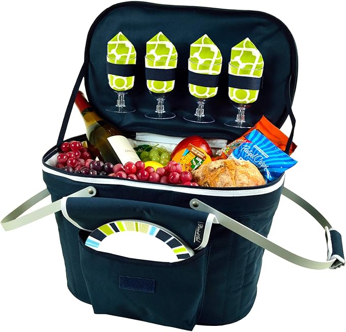Picnic at Ascot Patented Collapsible Insulated Picnic Basket Equipped with Service For 4- Designed and Assembled in USA