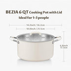 6 Quart Pot with Lid, BEZIA Tri-Ply Stainless Steel Stock Pots, Large Cooking Pots with Silicone Handle, Soup Pot for Induction Cooktop, Compatible with All Cooktops, Dishwasher Safe