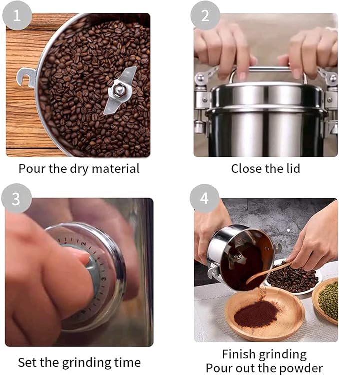 Grain Mill Grinder 750g High Speed Electric Stainless Steel Grinder Cereals Corn Flour Pulverizer Powder Machine for Dry Spice Herbs Grains Coffee Rice Pepper