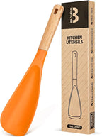 Cooking Spoon for Nonstick Cookwares, Great for Cooking and Serving Sturdy BPA-Free Matte Silicone, Wood Handle Spoon for Mixing, Scoop, and Scrape (ORANGE)