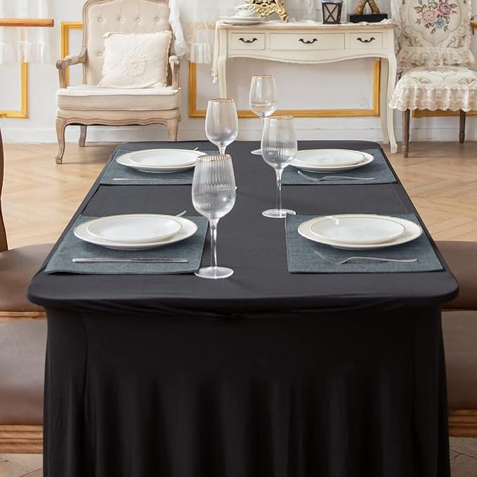 Linen Placemats Set of 8, Machine Washable, Heat Resistant, Wrinkle Free, Thick Polyester Kitchen Place Mats for Dining Table (Light Gray)