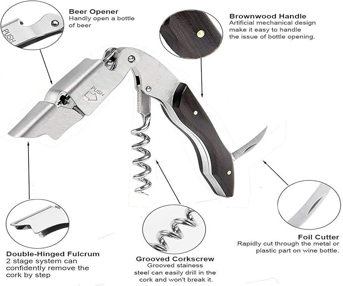 Professional Waiter Corkscrew Wine Key for Bartenders Set of 3,With Long Rosewood Handle Stainless Steel Handle Wine Opener for Bar Restaurant Waiters, Sommelier, Bartend (Black Wood 3 Packs)