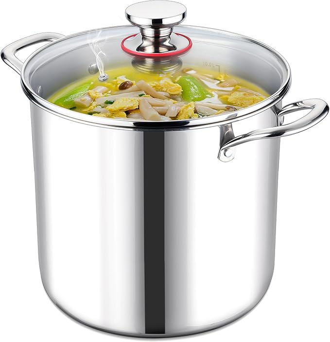 LIANYU 12 QT Stock Pot with Lid, 12 Quart Deep Tall Large Soup Pot for Cooking, Stainless Steel Tri-Ply Heavy Duty Large Stockpot, Nonstick Induction Stockpot with Measuring Mark&Glass Lid