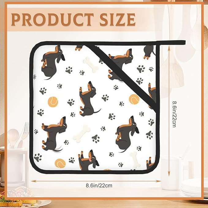 Funny Dachshund Pot Holders Set of 2 Heat Resistant Potholders,Fire Oven Hot Pads for Kitchen Cooking Baking Barbecue